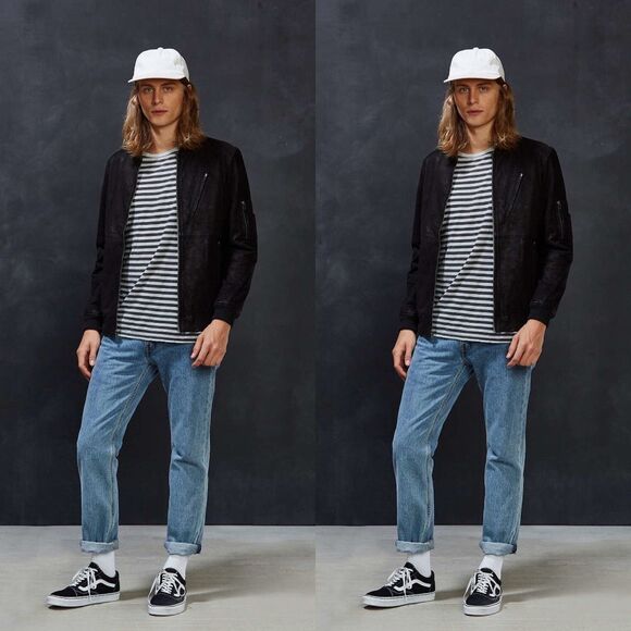 UO x Your Neighbors Marius Leather Bomber Jacket - Picture 1 of 8